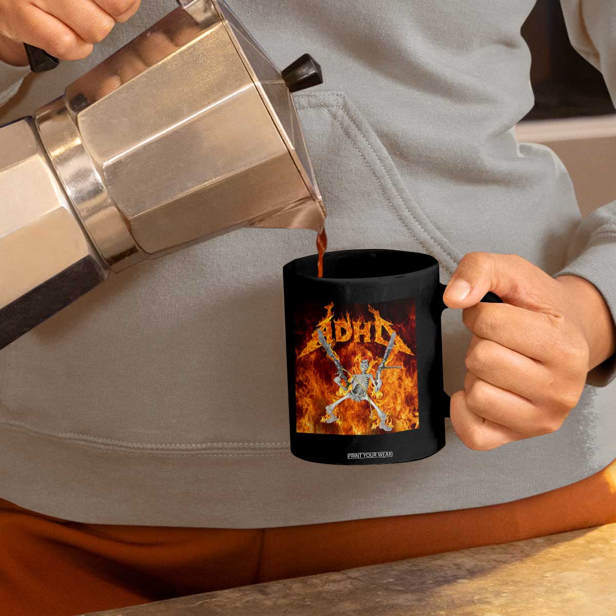 Funny Skeleton ADHD Coffee Mug Meme Flames Neurodivergent Gen Z TS10 Print Your Wear