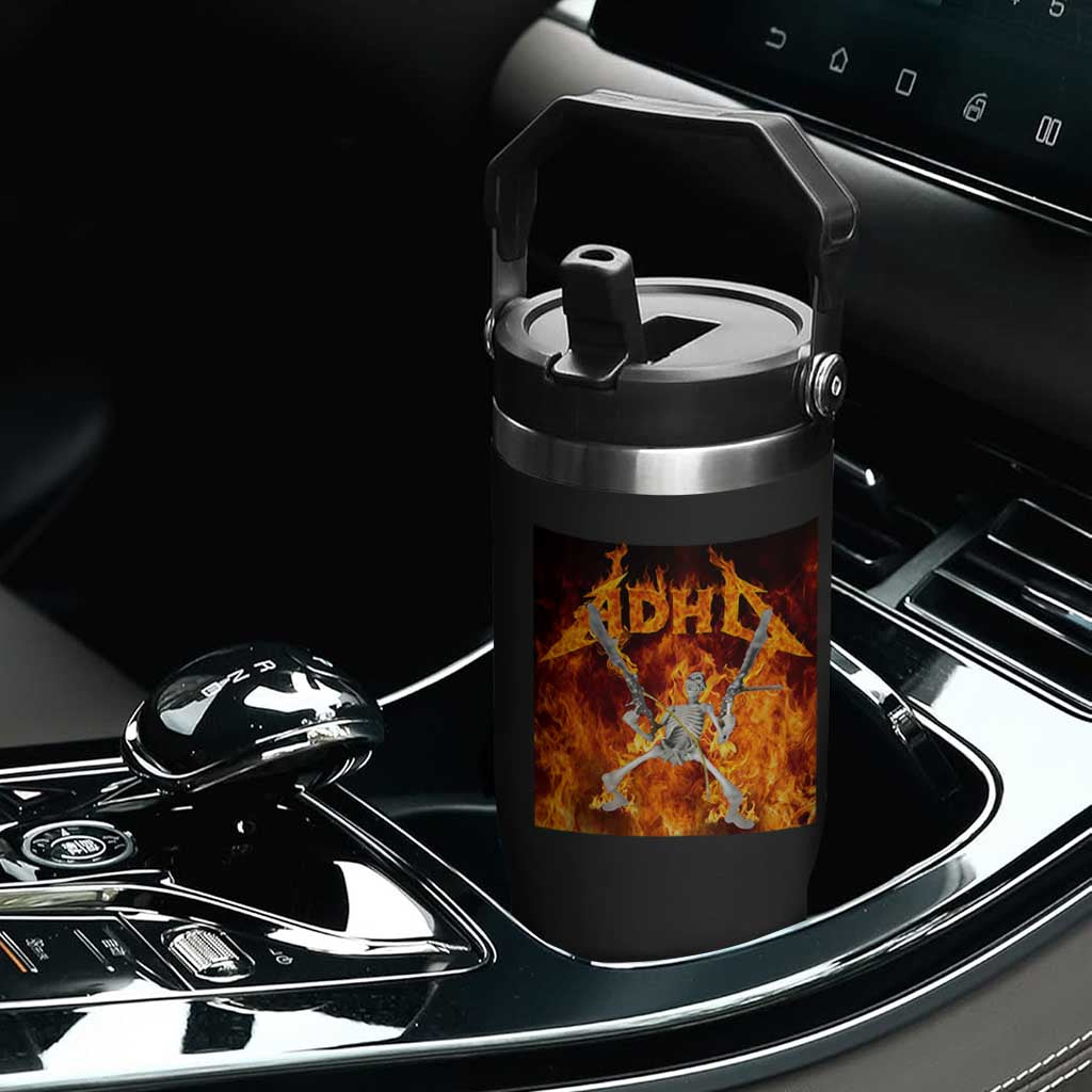 Funny Skeleton ADHD Flip Straw Tumbler Meme Flames Neurodivergent Gen Z TS10 Print Your Wear