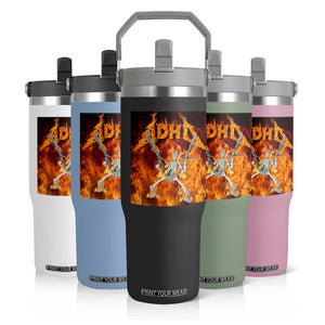 Funny Skeleton ADHD Flip Straw Tumbler Meme Flames Neurodivergent Gen Z TS10 Print Your Wear