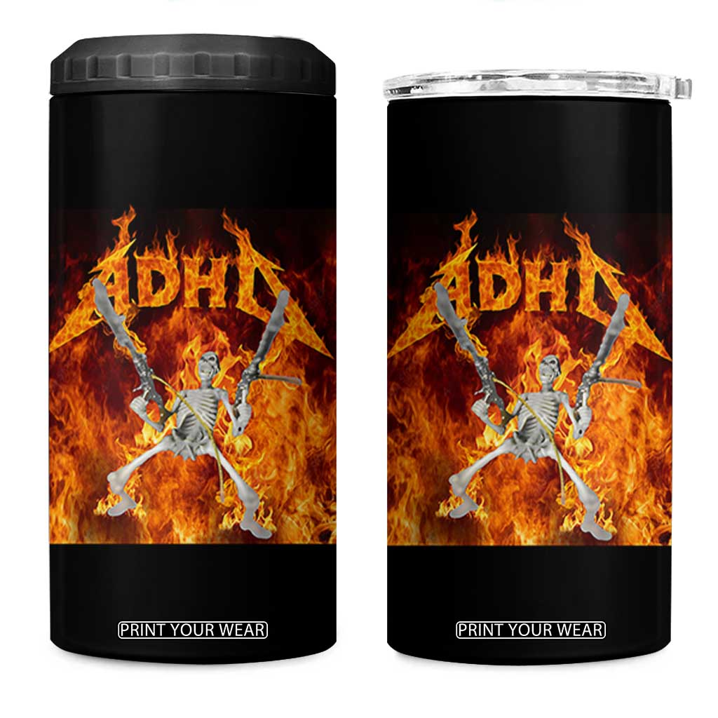 Funny Skeleton ADHD 4 in 1 Can Cooler Tumbler Meme Flames Neurodivergent Gen Z TS10 One Size: 16 oz Black Print Your Wear