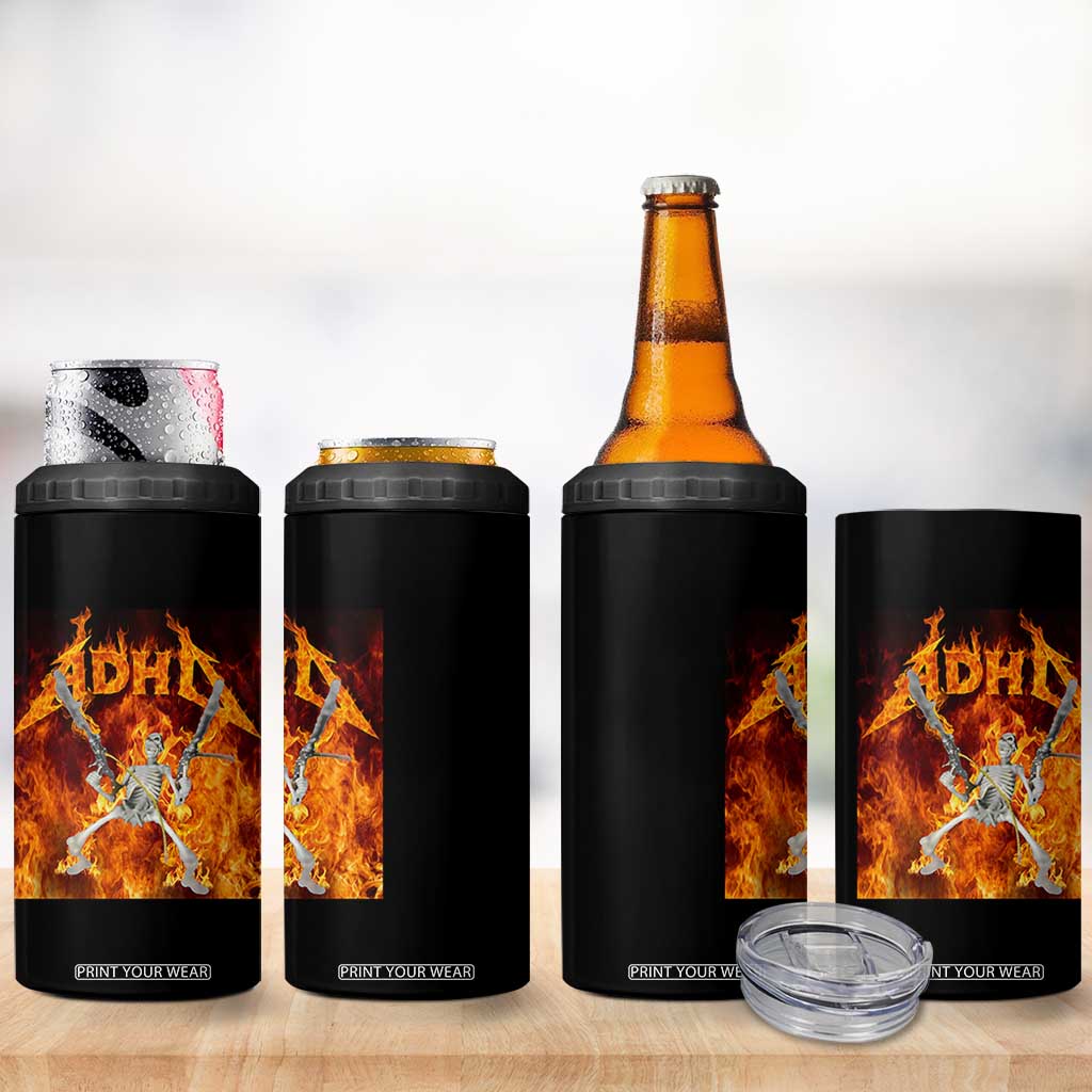 Funny Skeleton ADHD 4 in 1 Can Cooler Tumbler Meme Flames Neurodivergent Gen Z TS10 Print Your Wear