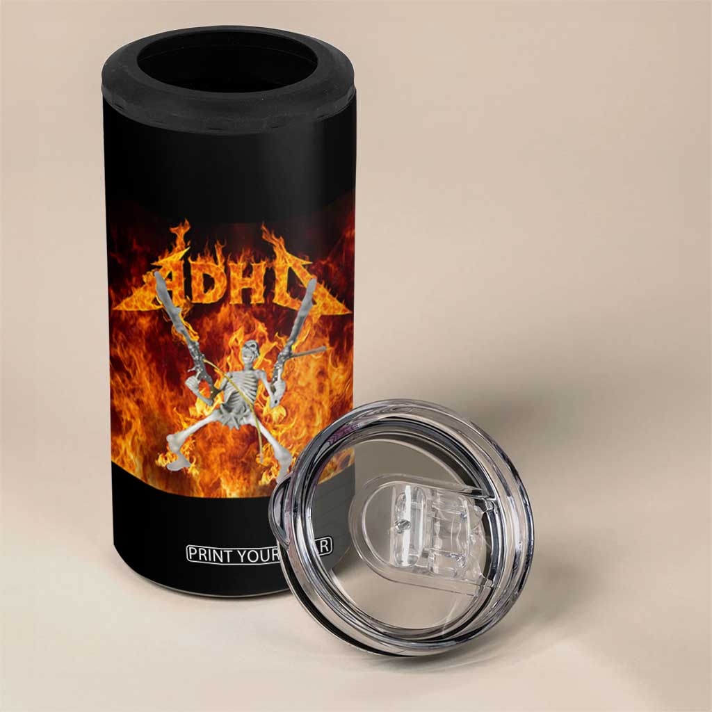 Funny Skeleton ADHD 4 in 1 Can Cooler Tumbler Meme Flames Neurodivergent Gen Z TS10 Print Your Wear
