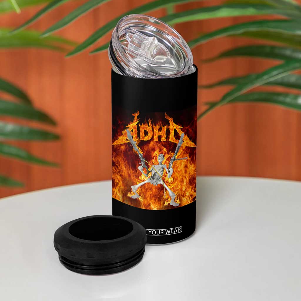 Funny Skeleton ADHD 4 in 1 Can Cooler Tumbler Meme Flames Neurodivergent Gen Z TS10 Print Your Wear