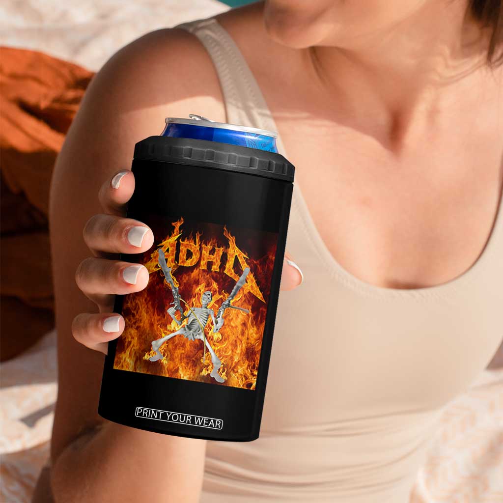 Funny Skeleton ADHD 4 in 1 Can Cooler Tumbler Meme Flames Neurodivergent Gen Z TS10 Print Your Wear