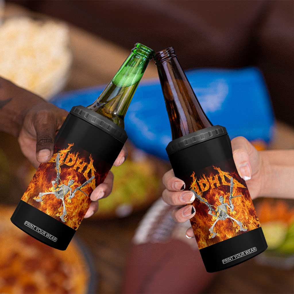 Funny Skeleton ADHD 4 in 1 Can Cooler Tumbler Meme Flames Neurodivergent Gen Z TS10 Print Your Wear