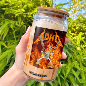 Funny Skeleton ADHD Glass Can Meme Flames Neurodivergent Gen Z TS10 Black Print Your Wear