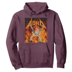 Funny Skeleton ADHD Hoodie Meme Flames Neurodivergent Gen Z TS10 Maroon Print Your Wear