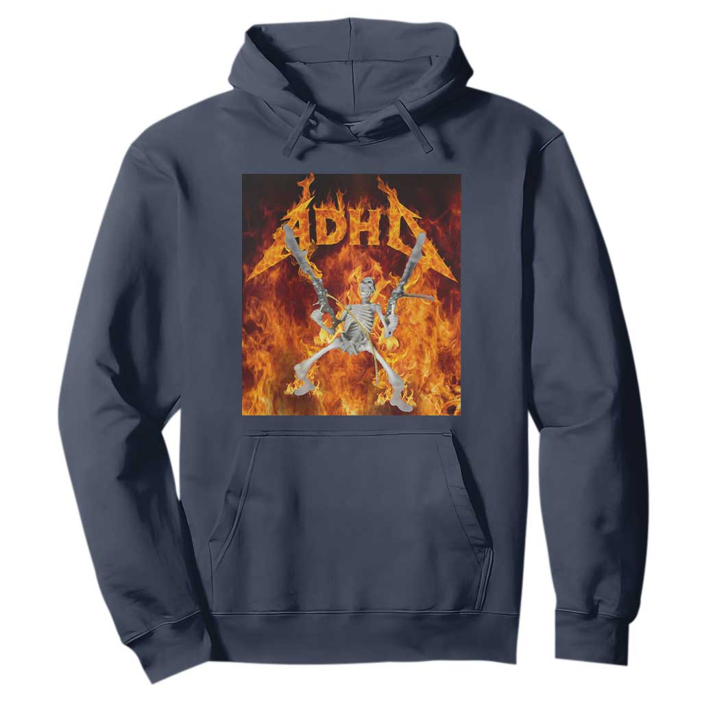 Funny Skeleton ADHD Hoodie Meme Flames Neurodivergent Gen Z TS10 Navy Print Your Wear