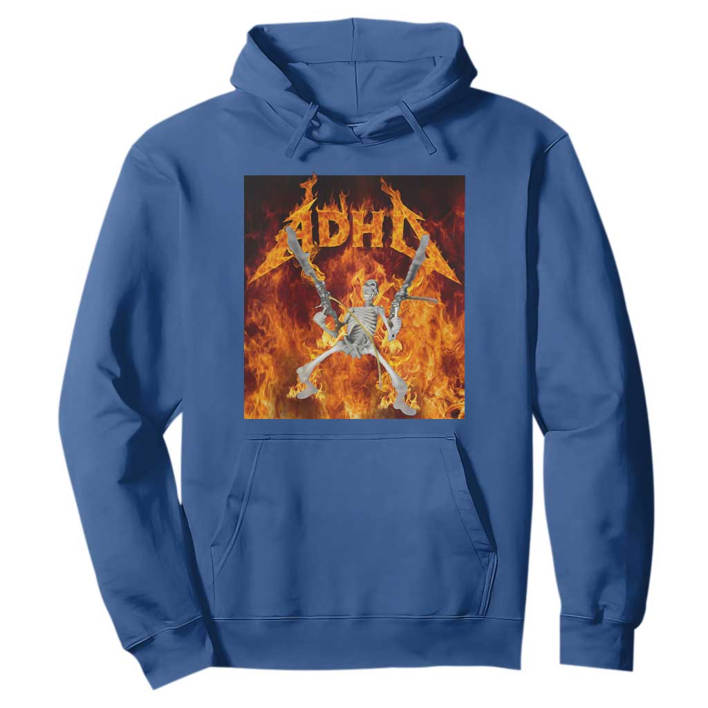 Funny Skeleton ADHD Hoodie Meme Flames Neurodivergent Gen Z TS10 Royal Blue Print Your Wear