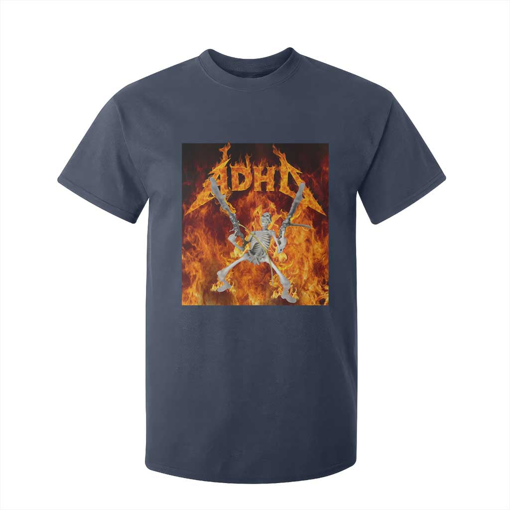 Funny Skeleton ADHD T Shirt For Kid Meme Flames Neurodivergent Gen Z TS10 Navy Print Your Wear