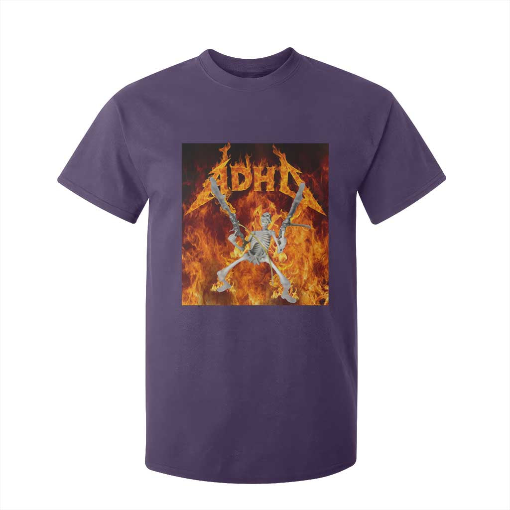 Funny Skeleton ADHD T Shirt For Kid Meme Flames Neurodivergent Gen Z TS10 Purple Print Your Wear