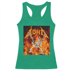 Funny Skeleton ADHD Racerback Tank Top Meme Flames Neurodivergent Gen Z TS10 Irish Green Print Your Wear
