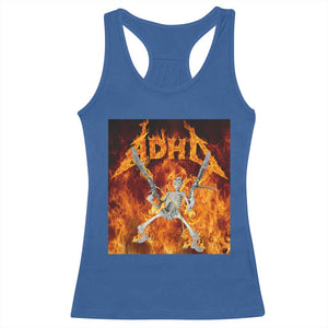 Funny Skeleton ADHD Racerback Tank Top Meme Flames Neurodivergent Gen Z TS10 Royal Blue Print Your Wear