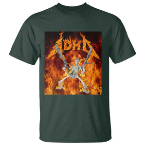 Funny Skeleton ADHD T Shirt Meme Flames Neurodivergent Gen Z TS10 Dark Forest Green Print Your Wear