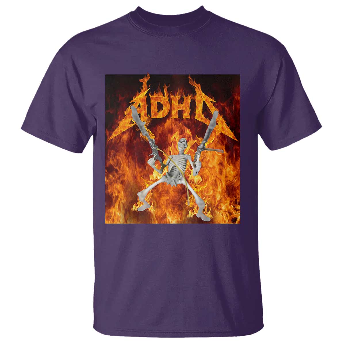 Funny Skeleton ADHD T Shirt Meme Flames Neurodivergent Gen Z TS10 Purple Print Your Wear