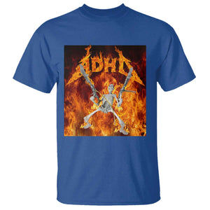 Funny Skeleton ADHD T Shirt Meme Flames Neurodivergent Gen Z TS10 Royal Blue Print Your Wear