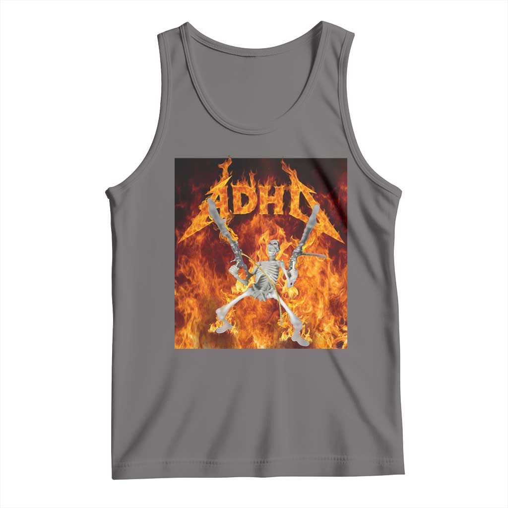 Funny Skeleton ADHD Tank Top Meme Flames Neurodivergent Gen Z TS10 Deep Heather Print Your Wear