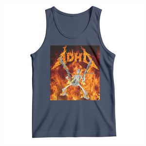 Funny Skeleton ADHD Tank Top Meme Flames Neurodivergent Gen Z TS10 Navy Print Your Wear