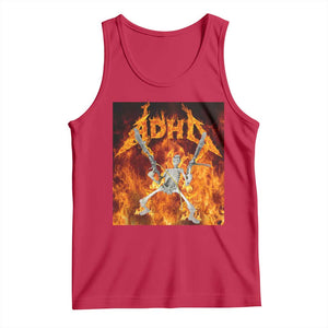 Funny Skeleton ADHD Tank Top Meme Flames Neurodivergent Gen Z TS10 Red Print Your Wear