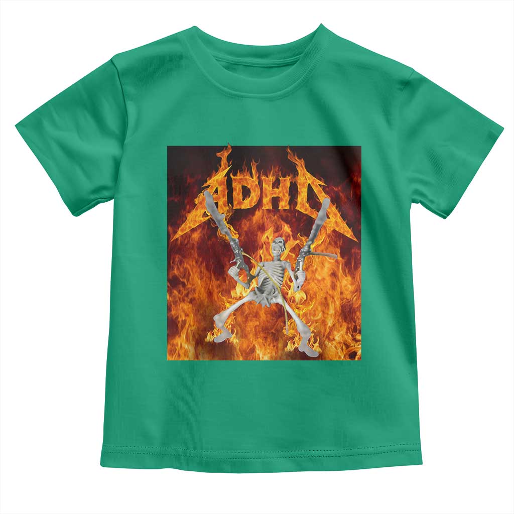 Funny Skeleton ADHD Toddler T Shirt Meme Flames Neurodivergent Gen Z TS10 Irish Green Print Your Wear