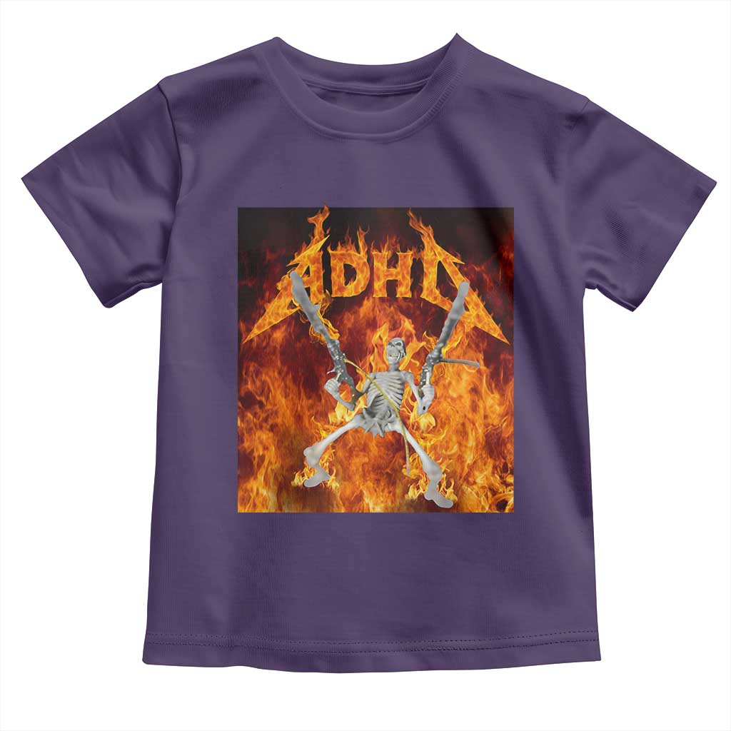 Funny Skeleton ADHD Toddler T Shirt Meme Flames Neurodivergent Gen Z TS10 Purple Print Your Wear