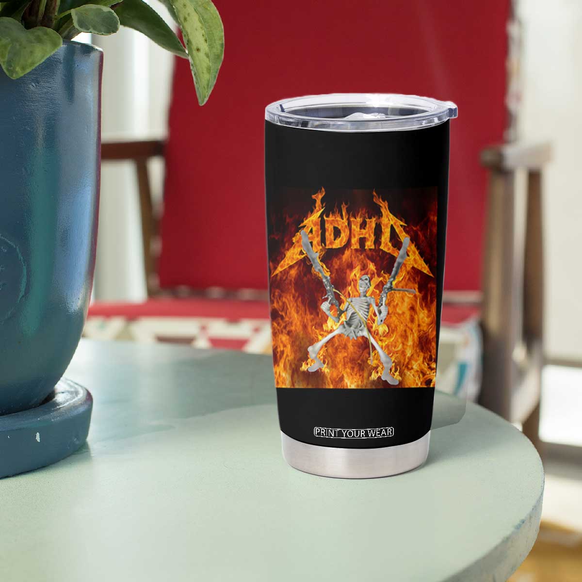 Funny Skeleton ADHD Tumbler Cup Meme Flames Neurodivergent Gen Z TS10 Print Your Wear