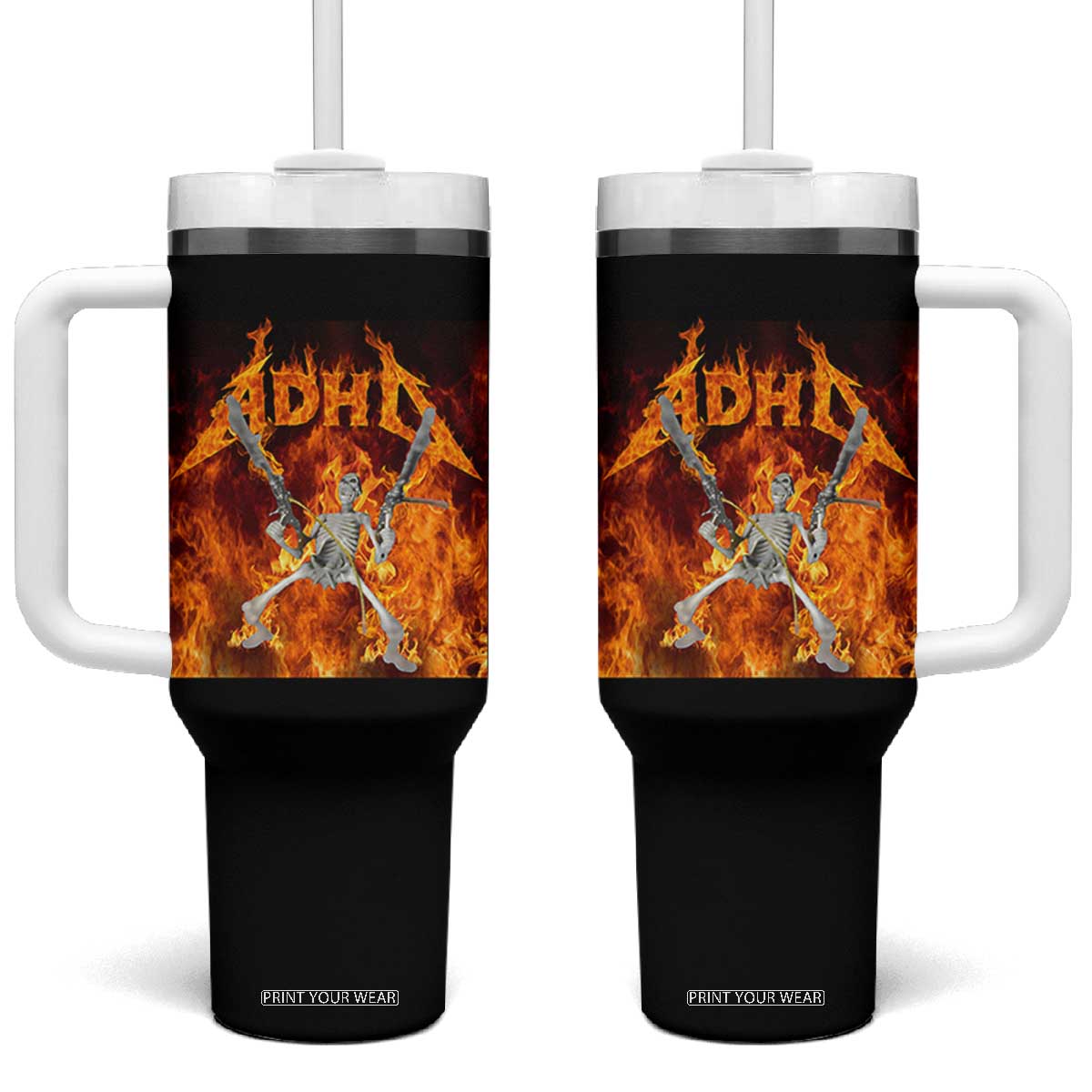 Funny Skeleton ADHD Tumbler With Handle Meme Flames Neurodivergent Gen Z TS10 One Size: 40 oz Black Print Your Wear
