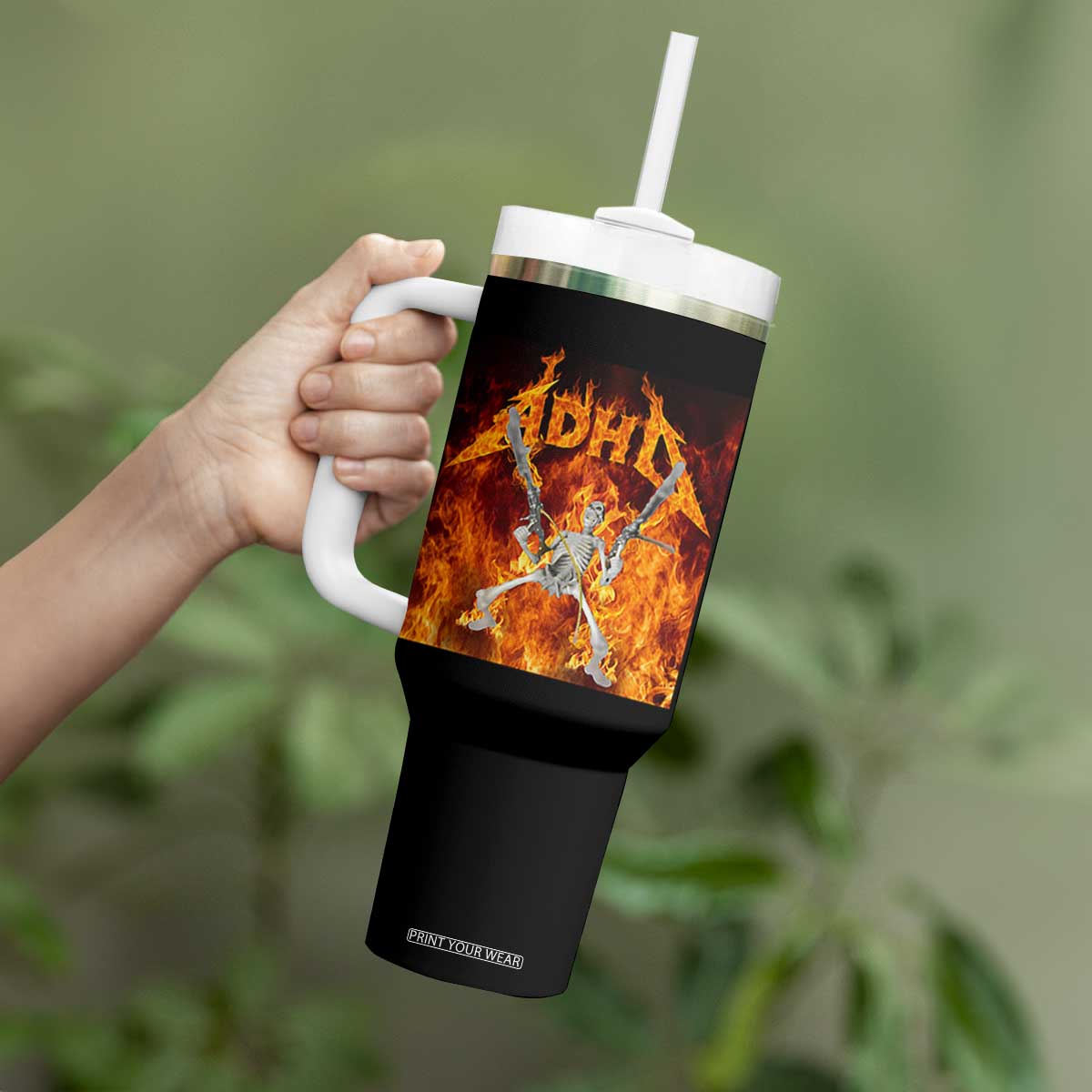 Funny Skeleton ADHD Tumbler With Handle Meme Flames Neurodivergent Gen Z TS10 Print Your Wear