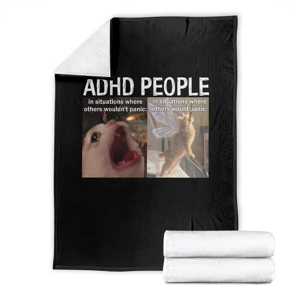 ADHD Cat Meme Throw Blanket Funny Panic Cat Mental Health Awareness TS10 Black Print Your Wear
