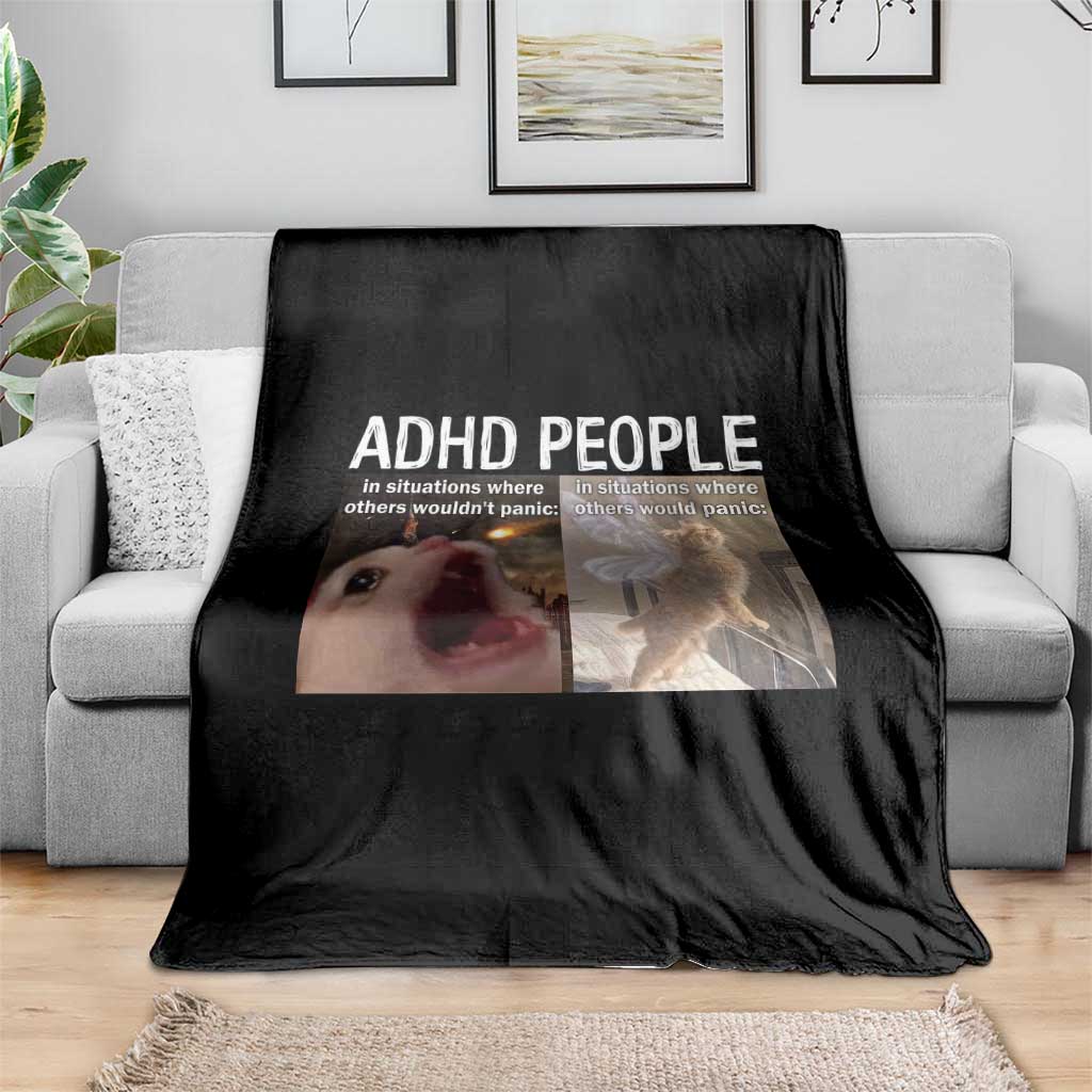 ADHD Cat Meme Throw Blanket Funny Panic Cat Mental Health Awareness TS10 Print Your Wear