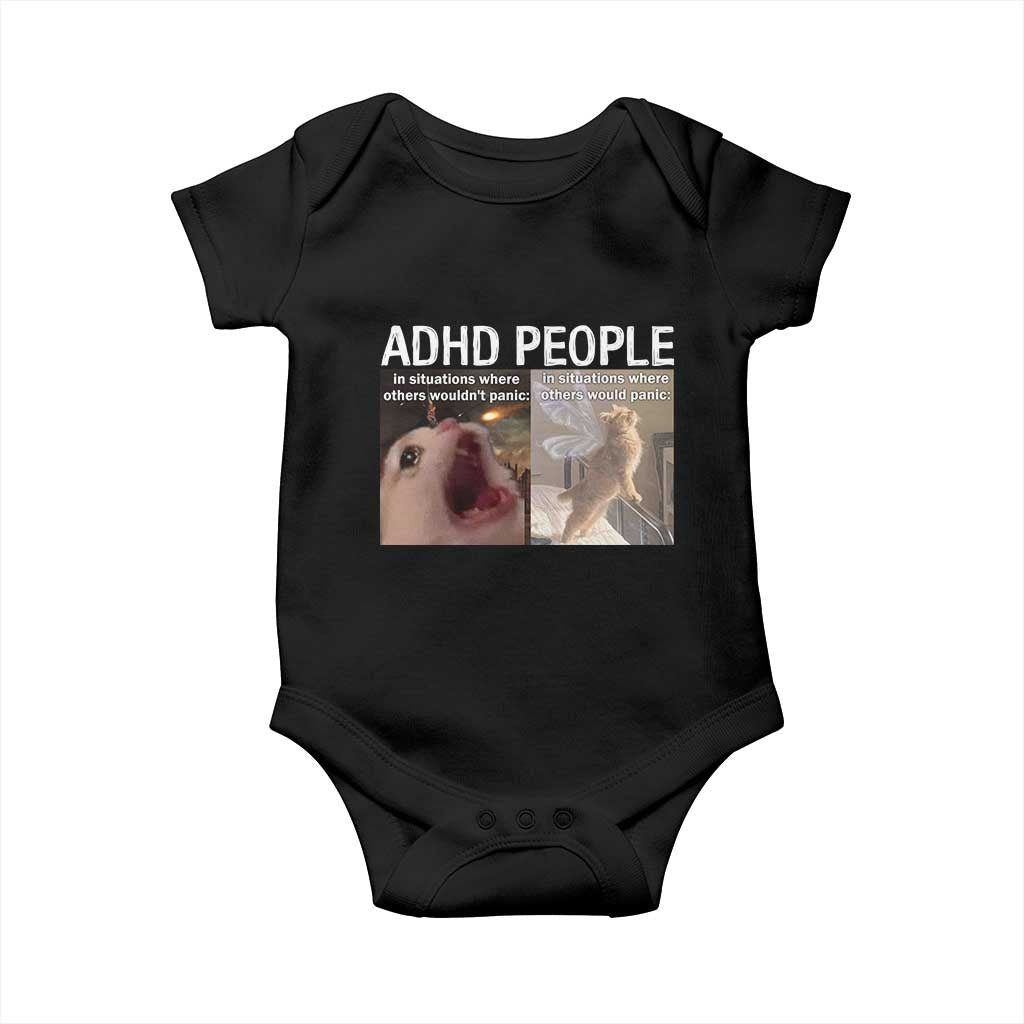 ADHD Cat Meme Baby Onesie Funny Panic Cat Mental Health Awareness TS10 Black Print Your Wear
