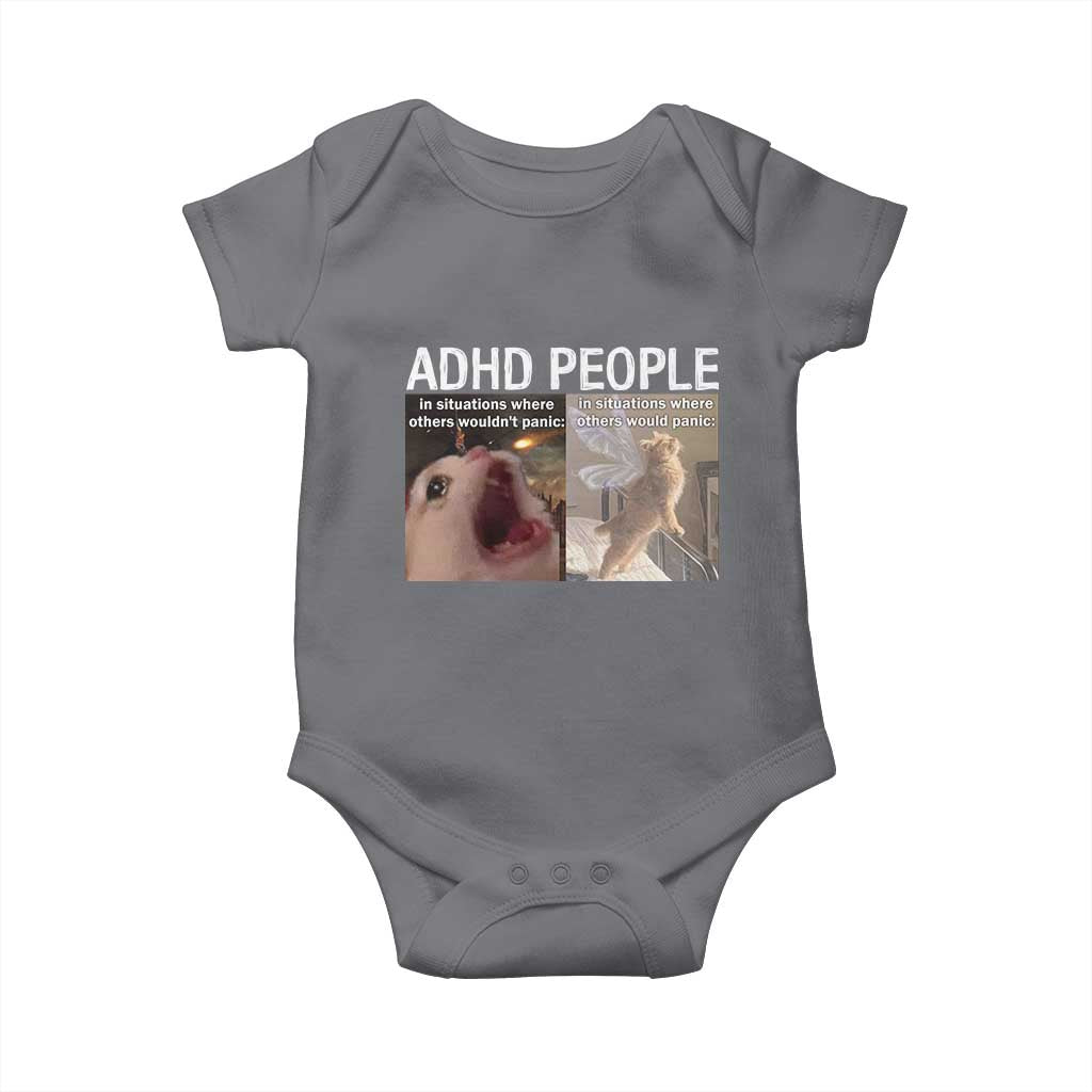 ADHD Cat Meme Baby Onesie Funny Panic Cat Mental Health Awareness TS10 Charcoal Print Your Wear