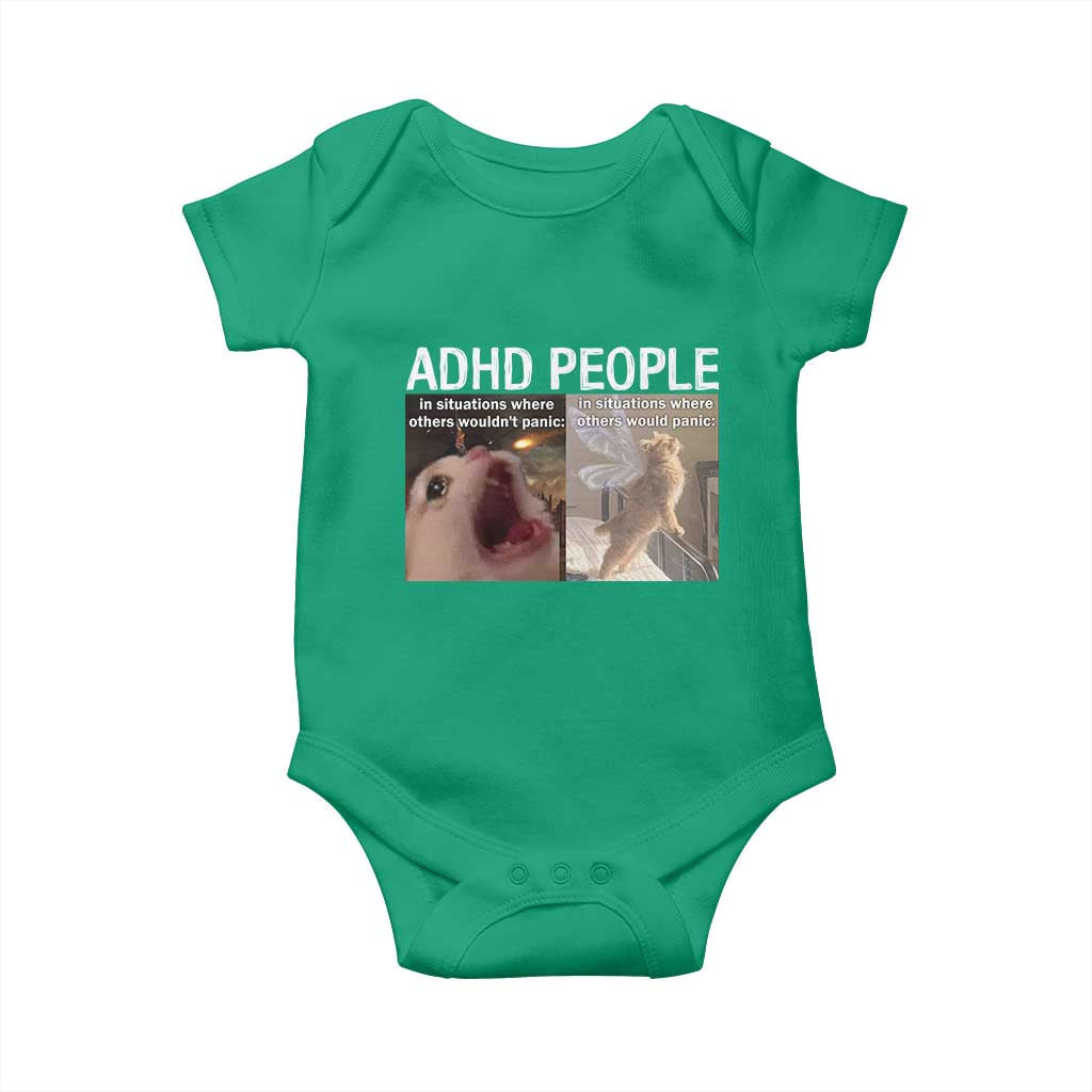ADHD Cat Meme Baby Onesie Funny Panic Cat Mental Health Awareness TS10 Irish Green Print Your Wear