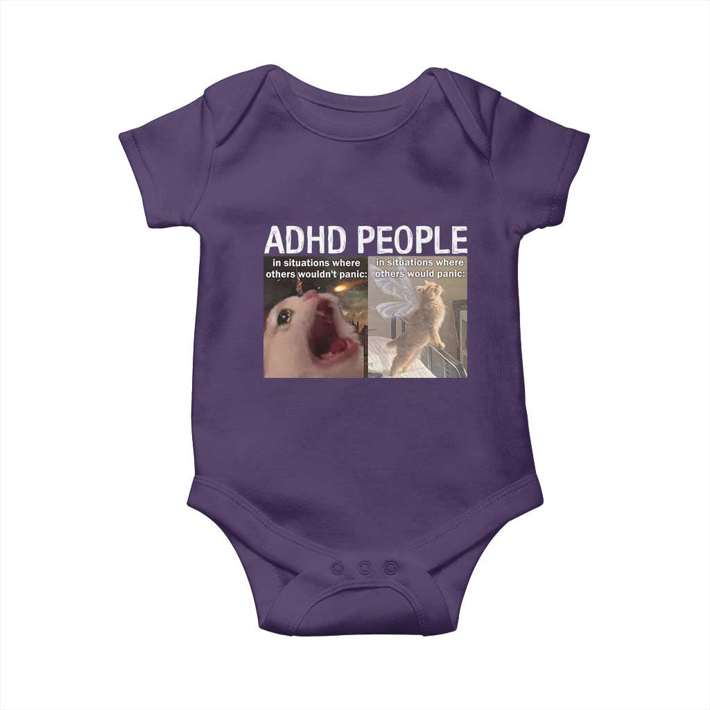 ADHD Cat Meme Baby Onesie Funny Panic Cat Mental Health Awareness TS10 Purple Print Your Wear