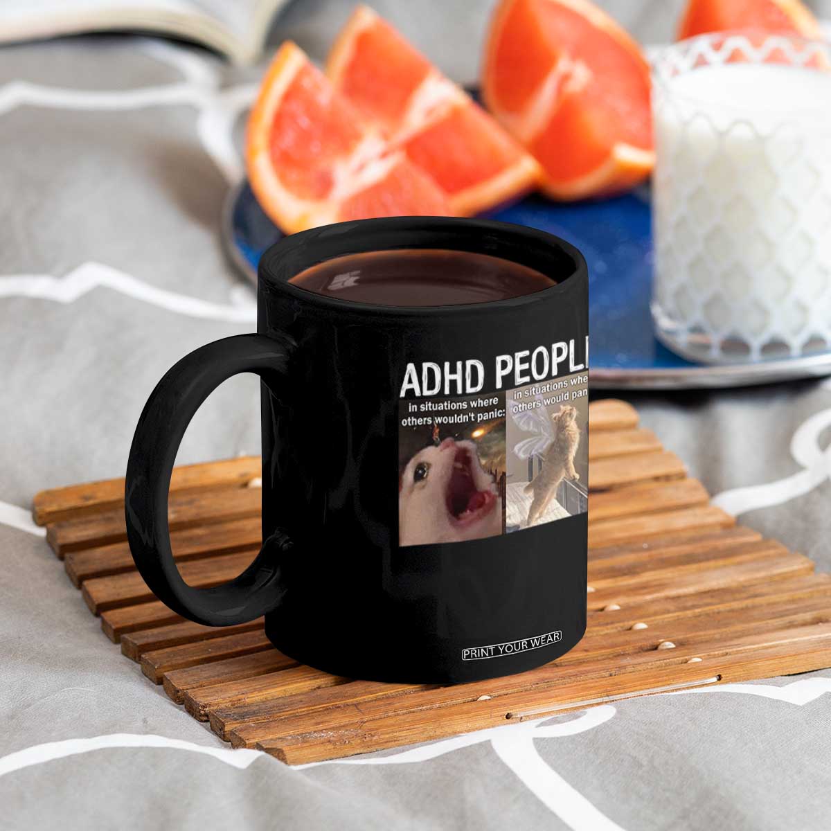 ADHD Cat Meme Coffee Mug Funny Panic Cat Mental Health Awareness TS10 Print Your Wear