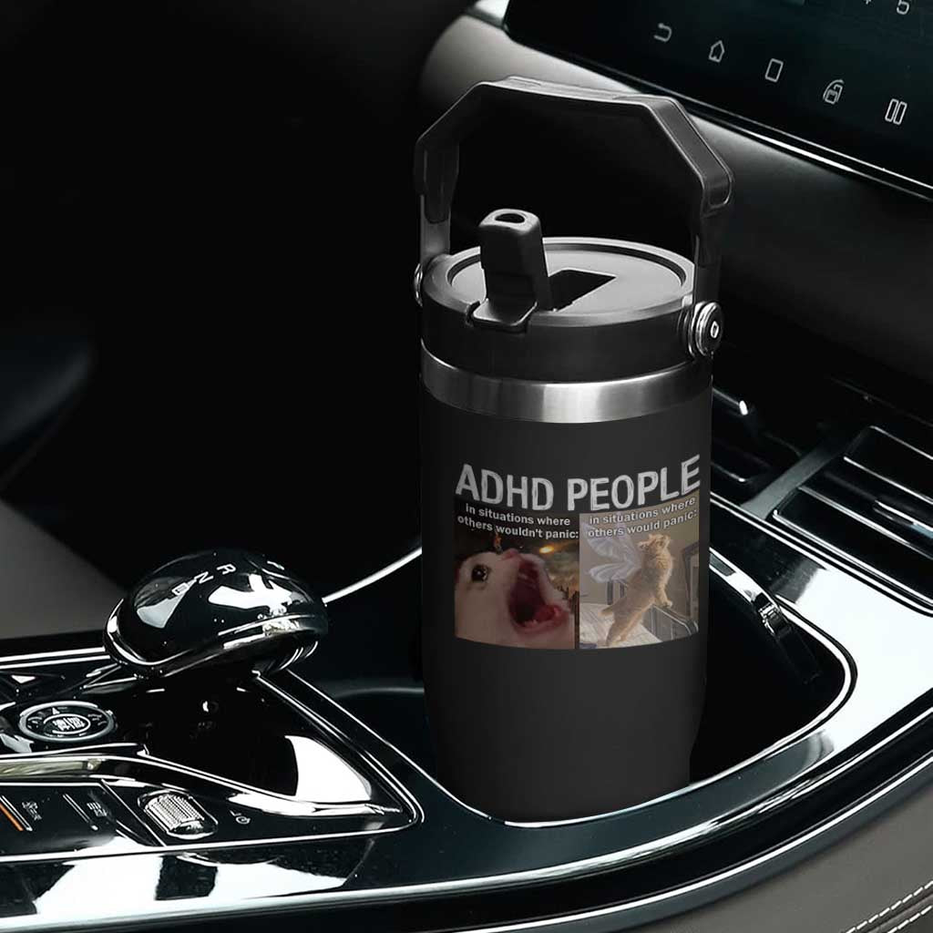 ADHD Cat Meme Flip Straw Tumbler Funny Panic Cat Mental Health Awareness TS10 Print Your Wear
