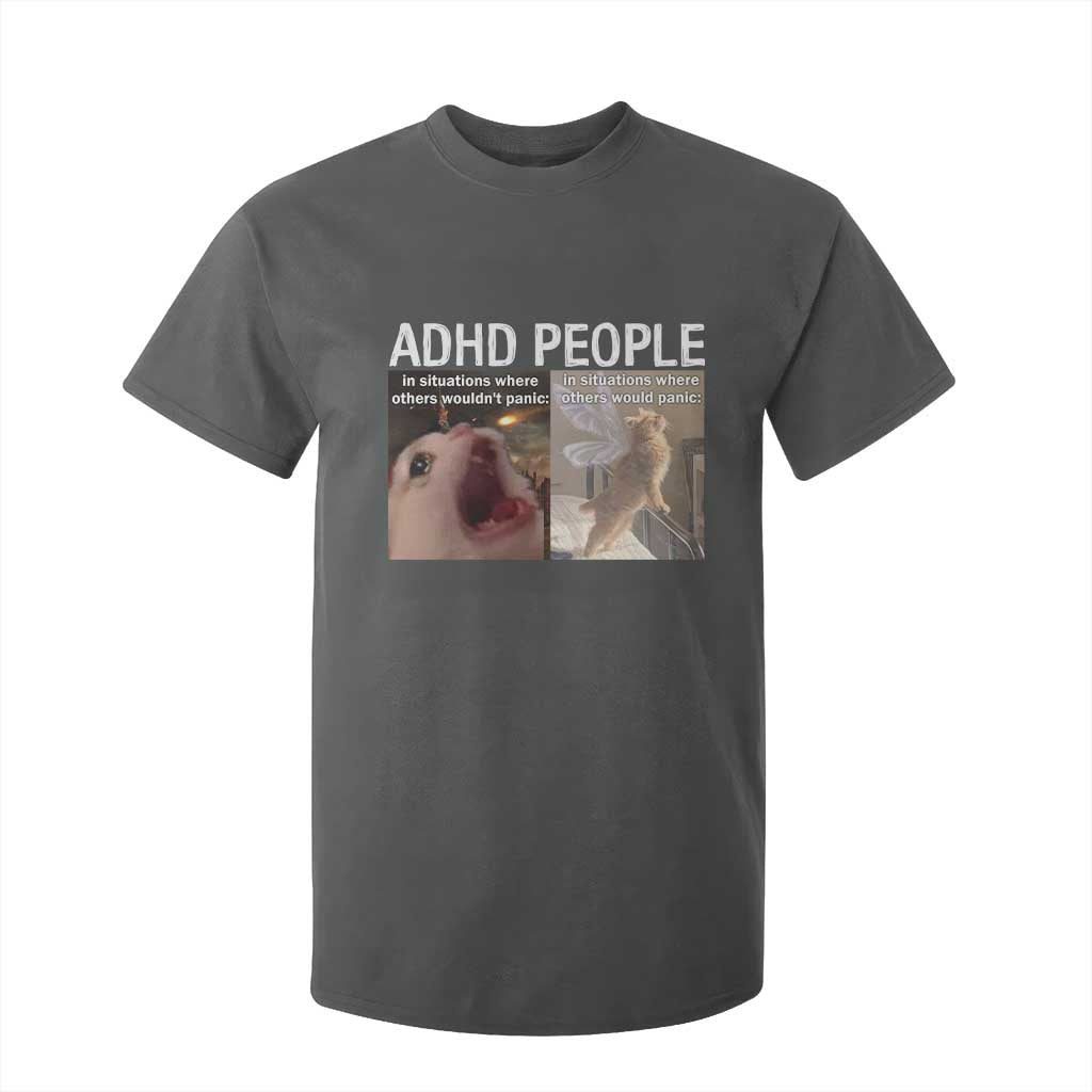 ADHD Cat Meme T Shirt For Kid Funny Panic Cat Mental Health Awareness TS10 Dark Heather Print Your Wear