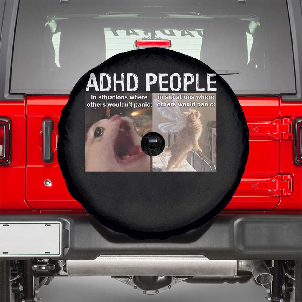 ADHD Cat Meme Spare Tire Cover Funny Panic Cat Mental Health Awareness TS10 Black Print Your Wear