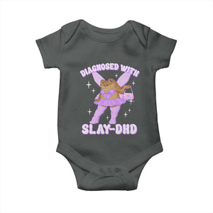 ADHD Meme Baby Onesie Funny Slay DHD Frog Neurodivergent TS10 Dark Heather Print Your Wear