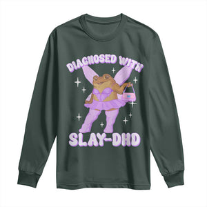 ADHD Meme Long Sleeve Shirt Funny Slay DHD Frog Neurodivergent TS10 Dark Forest Green Print Your Wear