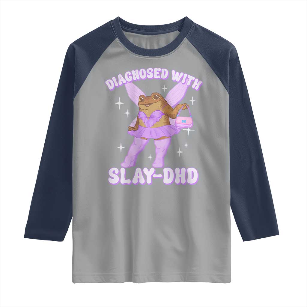 ADHD Meme Raglan Shirt Funny Slay DHD Frog Neurodivergent TS10 Sport Gray Navy Print Your Wear