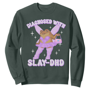 ADHD Meme Sweatshirt Funny Slay DHD Frog Neurodivergent TS10 Dark Forest Green Print Your Wear