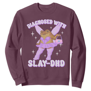 ADHD Meme Sweatshirt Funny Slay DHD Frog Neurodivergent TS10 Maroon Print Your Wear