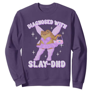 ADHD Meme Sweatshirt Funny Slay DHD Frog Neurodivergent TS10 Purple Print Your Wear