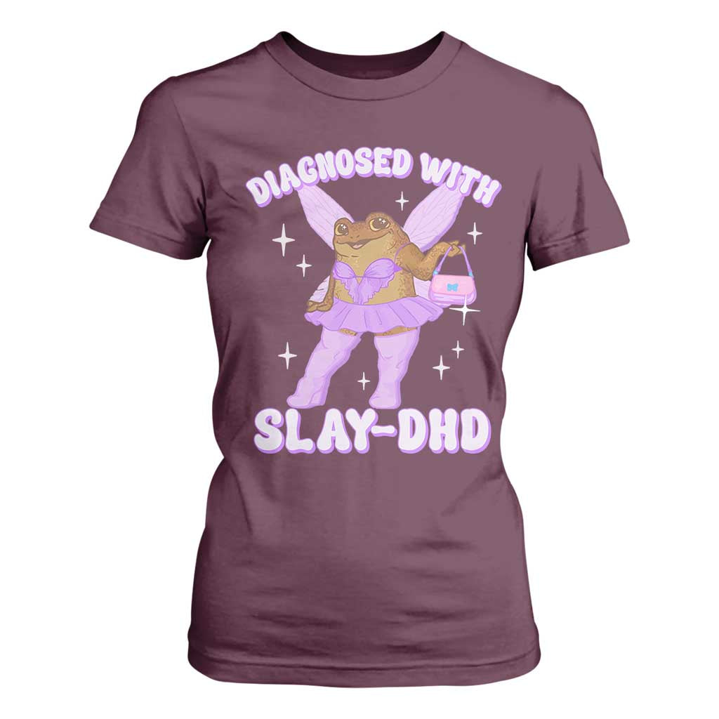 ADHD Meme T Shirt For Women Funny Slay DHD Frog Neurodivergent TS10 Maroon Print Your Wear