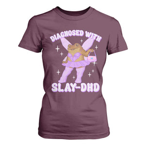ADHD Meme T Shirt For Women Funny Slay DHD Frog Neurodivergent TS10 Maroon Print Your Wear