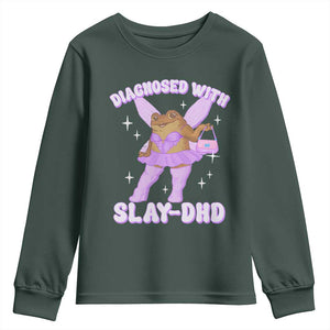 ADHD Meme Youth Sweatshirt Funny Slay DHD Frog Neurodivergent TS10 Dark Forest Green Print Your Wear