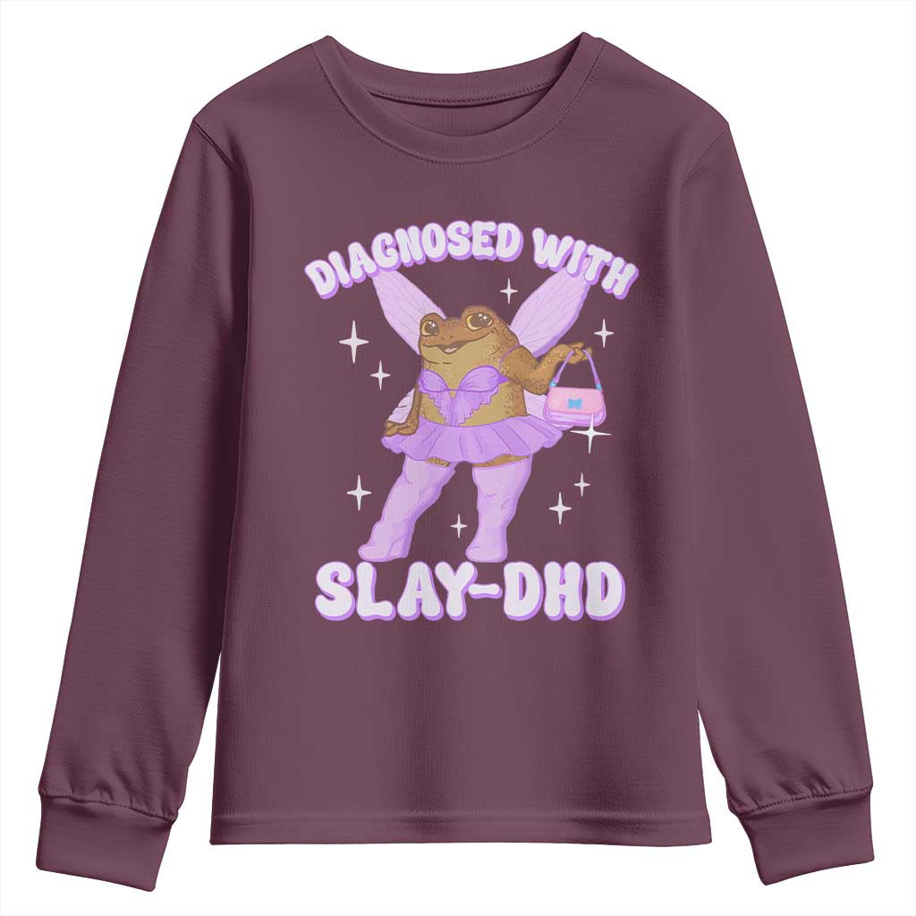 ADHD Meme Youth Sweatshirt Funny Slay DHD Frog Neurodivergent TS10 Maroon Print Your Wear
