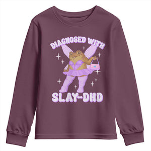 ADHD Meme Youth Sweatshirt Funny Slay DHD Frog Neurodivergent TS10 Maroon Print Your Wear