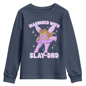 ADHD Meme Youth Sweatshirt Funny Slay DHD Frog Neurodivergent TS10 Navy Print Your Wear